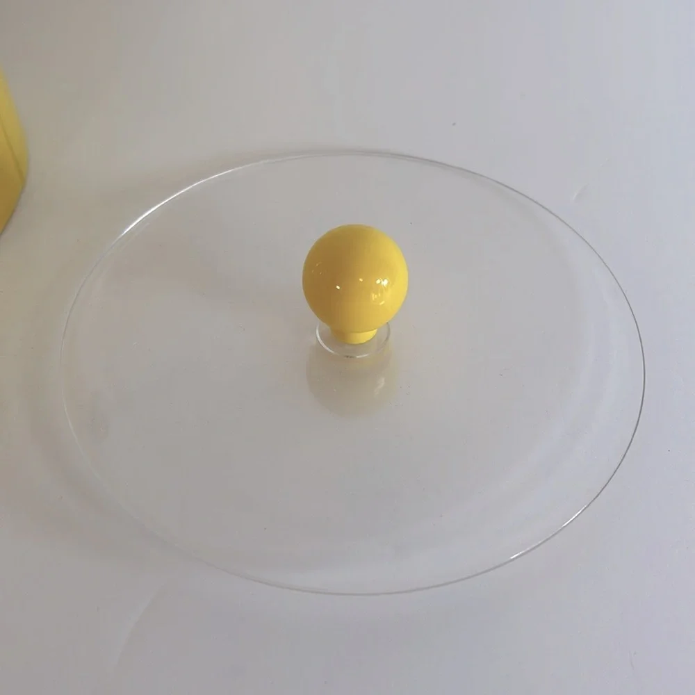 Vintage 1970s Taiwan Vinyl Yellow Ice Bucket with Clear Acrylic Handle & Lid